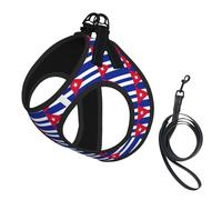 Cuban Flag Print Small Dog Harness And Leash Set, Adjustable Soft Vest With 360° Reflective Straps For Cats Puppy