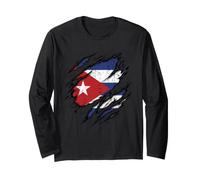 Cuban Flag Ripped Design Patriotism Long Sleeve T-Shirt