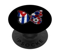 Cuban Girls Roots Cuba Flag Pride Heritage Cubana Butterfly PopSockets Adhesive PopGrip