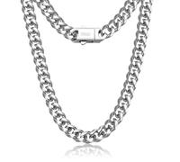 Cuban Link Chain for Men, 7mm Silver Chain for Men, Miami Cuban Mens Silver Chain, 925 Sterling Silver/14K Gold Plated and 316L Stainless Steel, 20", 24.4", 26", 28", Sterling Silver, No Gemstone
