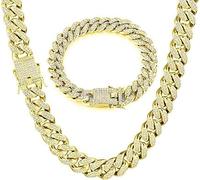 Cuban Link Chain for Men, Gold Necklace and Bracelet, Miami Cuban Chains, Bling Diamond Chain for Hip Hop Jewelry