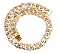 Cuban Link Chain Ice Out Chain Bling Rhinestones Necklace Hip- hop Style Jewelry Stylish Neck Chain 90s Alloy Jewelry Accessory for Rapper, Golden, 50X1.4CM (L6ZEY0D102711LM)