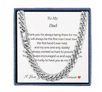 Cuban Link Chain Necklace for Men, Dad Son Brother Husband Boyfriend to My Man Gifts, Silver Stainless Steel Granduation Birthday Christmas Anniversary Jewelry with Message Card, 20 inches, Stainless