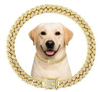 Cuban Link Dog Chain Collar Gold Crystal Dog Necklace Metal with Design Secure Buckle Pet Collar Jewelry Accessories for Small Medium Large Dogs Cats(Glod 24inch)