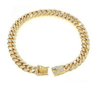 Cuban Link Dog Collar 17.7'' Cuban Link Chain for Dogs Alloy Diamond Gold Chain for Dogs Bling Collar Dog Jewelry for Cats Puppy Gifts
