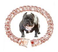 Cuban Link Dog Collar Rose Gold Crystal Studded Luxury Metal Chain Collar with Secure Buckle, Adjustable Jewelry Pet Necklace for Small, Medium, Large Dogs Cats (Rose Gold, 8 Inch)