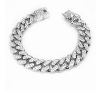 Cuban Link Silver Dog Chain Collar Design Secure Buckle Crystal Necklace Silver Dog Metal Jewelry Accessories for Small Medium Large Pet Male Dogs (20inch)