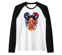 Cuban Women Messy Bun Cuba Flag Hispanic Heritage Month Raglan Baseball Tee