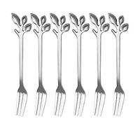 CUBANE fruit forks，Dinner Forks,Stainless Steel Forks6pcs Stainless Steel Leaf Fruit Fork Set Household Creative Fruit Dessert Small Fork Kitchen Accessory Length 12cm/4.7" (Color : Silver a)