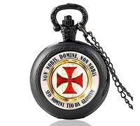 CUBANE Pocket Watch ，Vintage Watch ，Quartz Watch Classic Retro Knight Templar Cross Glass Cabochon Quartz Pocket Watch Vintage Pendant Necklace Chain Clock-Black (Color : Black)