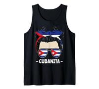 Cubanita Cuban Girl Messy Bun Hispanic Heritage Cuba Flag Tank Top