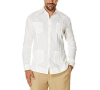 Cubavera Men's 100% Linen Four-Pocket Long Sleeve Button Down Guayabera Shirt (Size Small-5x Big & Tall), Bright White, S