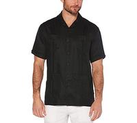 Cubavera Men's 100% Linen Four-Pocket Short Sleeve Guayabera (Size Small-5x) Button Down Shirt, Jet Black, Large