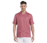 Cubavera Men's 100% Linen Short Sleeve Button-Down Guayabera Shirt, Four Pockets, Camp Collar, Pintuck Detail, Lightweight, Mauvewood, XXL