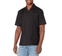 Cubavera Men's Camp Collar Embroidered Guayabera Shirt, Black, XXL
