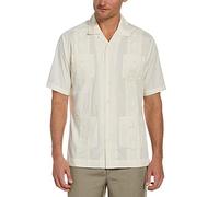 Cubavera Men's Camp Collar Embroidered Guayabera Shirt, Ivory, XL