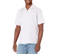 Cubavera Men's Camp Collar Embroidered Guayabera Shirt, Pure White, S