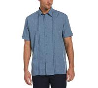 Cubavera Men's Chambray Pintuck Geometric Short Sleeve Button-Down Shirt, Dress Blues, Large