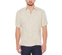 Cubavera Men's Four-Pocket Mini Pintuck Embroidered Short Sleeve Guayabera Shirt, Natural Linen, Medium