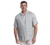 Cubavera Men's Guayabera Shirt, 100% Linen, Short Sleeve, Button Placket, Four Pockets, Camp Collar, Pintuck Detail, Lightweight, Abyss, 3X-Large Large