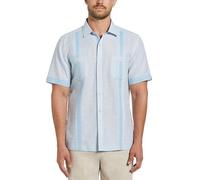 Cubavera Men's Linen Blend Guayabera Short Sleeve Button-Down Shirt, Cerulean, Medium