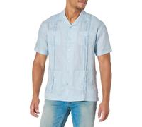 Cubavera Men's Short-Sleeve 100% Linen Guayabera Button Down Shirt, Cashmere Blue, Large