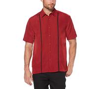 Cubavera Men's Short Sleeve Insert Panels with Pick Stitch Shirt, Biking Red, Large