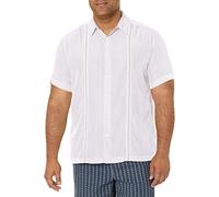 Cubavera Men's Short Sleeve Insert Panels with Pick Stitch Shirt, Bright White, XL