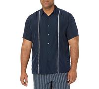 Cubavera Men's Short Sleeve Insert Panels with Pick Stitch Shirt, Dress Blues, S
