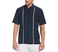 Cubavera Men's Short Sleeve Insert Panels with Pick Stitch Shirt, Dress Blues, XXL