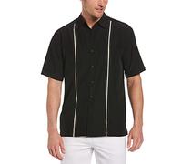 Cubavera Men's Short Sleeve Insert Panels with Pick Stitch Shirt, Jet Black, Large