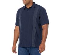 Cubavera Men's Striped Panel Dobby Short Sleeve Button-Down Shirt, Regular Fit, Point Collar, Soft Touch, Dress Blues, 4XL