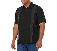 Cubavera Men's Striped Panel Dobby Short Sleeve Button-Down Shirt (Size Small - 5X Big & Tall), Black, XXL