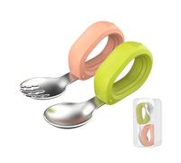 Cubble Stainless Steel Baby Fork and Spoon Set with Case, Baby Toddler First Self Feeding Eat Yourself Training Utensils (Orange/Green)