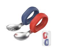 Cubble Stainless Steel Baby Fork and Spoon Set with Case, Baby Toddler First Self Feeding Eat Yourself Training Weaning Utensils (Blue/Red)