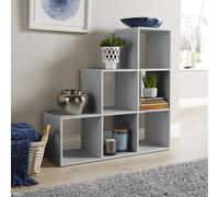 Cube 6 Shelf Step Style Storage Bookcase Wooden Display Staircase Grey