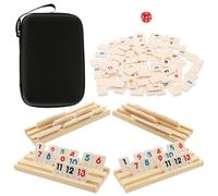 Cube Card Game Set for 2 to 4 Players Versatile Challenging Mini Tile Board Game With Playing Rack and Portable Canvas Bag Travel Rummy Games Set for Adult Children amily and Party(Black 4 people)