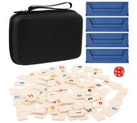 Cube Card Game Set for 2 to 4 Players Versatile Challenging Mini Tile Board Game With Playing Rack and Portable Canvas Bag Travel Rummy Games Set for Adult Children amily and Party(Blue 4 people)