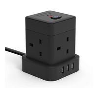 Cube Extension Lead 3M With USB Slots, Baykul 4 Way Extension Cord With 3 USB Ports, Black Long Power Strip With Switch Multi Plug Extension Cable With Overload Protection For Home Travel Office Dorm