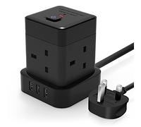 Cube Extension Lead 5M Black Baykul 4 Way Extension Plug Cable with 3 USB Ports (5V/2.4A) Power Strip Multi Plug Extension Cord for Home Office Travel Dorm Room