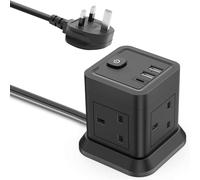 Cube Extension Lead with USB, 4 Way Power Strip with 3 USB Ports (5V/2.4A) BEVA UK Power Socket with Switch 1.5M Extension Cords for Home, Office, Travel, Dorm Room (Black)