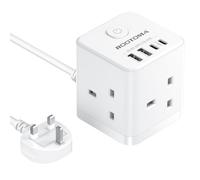 Cube Extension Lead with USB C Slots, 3 Way Power Extension with 4 USB (5V/3.1A 15.5W), Small Tower Extension Lead for Home, Office, Dorm Room, 2M, 13A/3250W