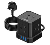Cube Extension Lead with USB, NVEESHOX 5 Way Multi Plug Extension Cable with 3 USB A & 1 USB C (PD 20W), UK Power Strip Surge Protected Extension with Switch and 2M Cable Cord for Home, Travel, Office