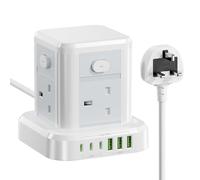 Cube Extension Lead with USB Slots, 4 Way Multi Plug Extension Socket with 3 USB C 3 USB A(13A/3250W) Tower Power Strip with 4 Independent Switches1.5M Extension Cords for Desk Home Office Travel