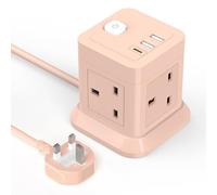 Cube Extension Lead with USB Slots, BEVA 4 Way Multi Plug Power Strip with 3 USB Ports (5V/2.4A), Desktop Power Extension Socket with 1.5M Extension Cords for Home Dorm Office Travel-PINK