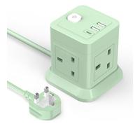 Cube Extension Lead with USB Slots, BEVA 4 Way Multi Plug Power Strip with 3 USB Ports (5V/2.4A), Desktop Power Extension Socket with 1.5M Extension Cords for Home Dorm Office Travel-Green