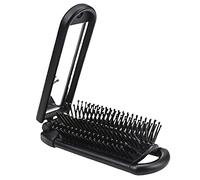 Cube Folding Detangle Hair Beard Brush Black Handy Pocket Mirror Travel Size