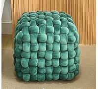 Cube Footstool, Accent Ottoman, Square Woven Seat, Makeup Vanity Stool, Fluffy Ottoman For Living Room, Bedroom, Entryway(Green)