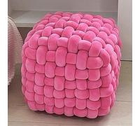 Cube Footstool, Accent Ottoman, Square Woven Seat, Makeup Vanity Stool, Fluffy Ottoman For Living Room, Bedroom, Entryway(Pink)