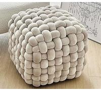 Cube Footstool, Accent Ottoman, Square Woven Seat, Makeup Vanity Stool, Fluffy Ottoman For Living Room, Bedroom, Entryway(Gray)